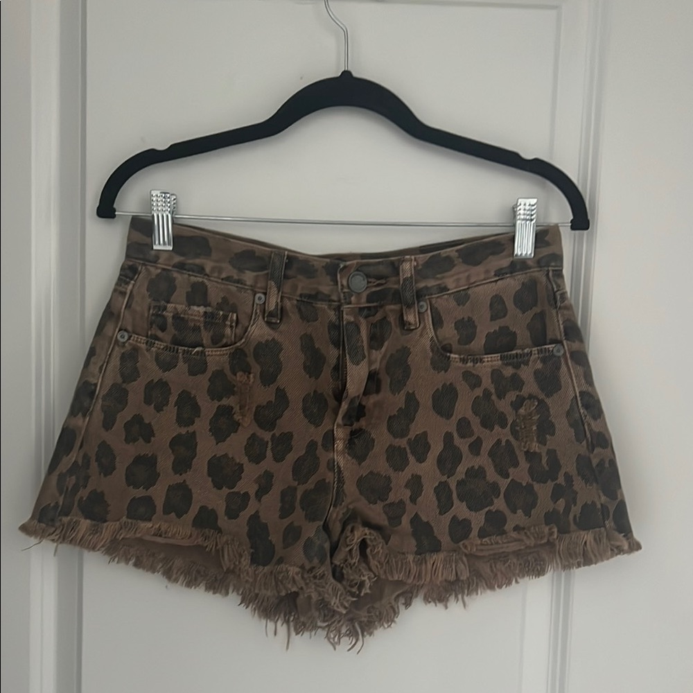 Blank NYC Leopard Print Jean Shorts Brown and Black